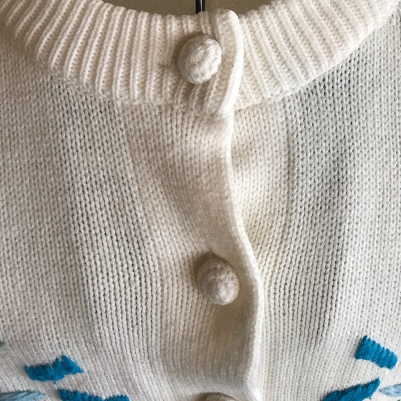 Cardigan Sweater Embroidery VTG Flowers Button M/L - Picture 3 of 9